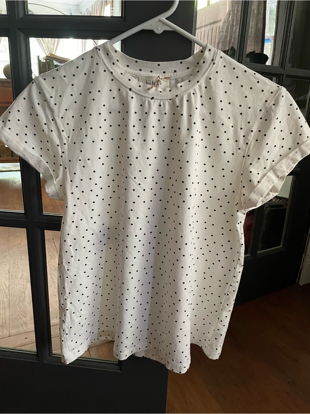 bohme White Short Sleeve Tee with Black Polka Dot Print